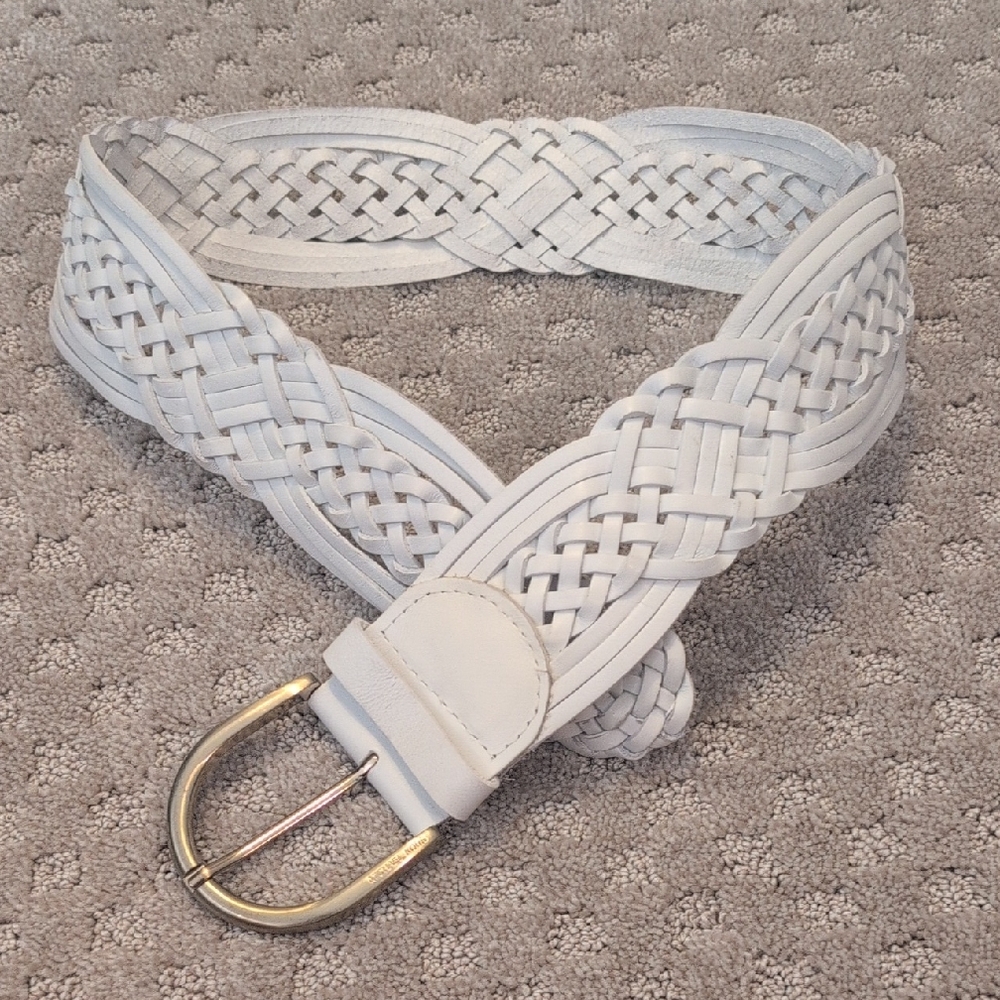 Michael Kors Leather White Braided Belt